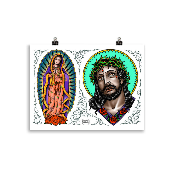 LADY & JESUS Tattoo Flash - Art Print
