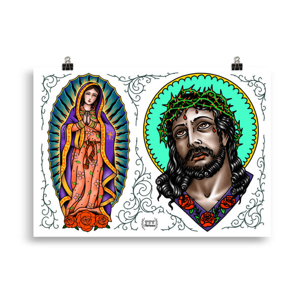 LADY & JESUS Tattoo Flash - Art Print