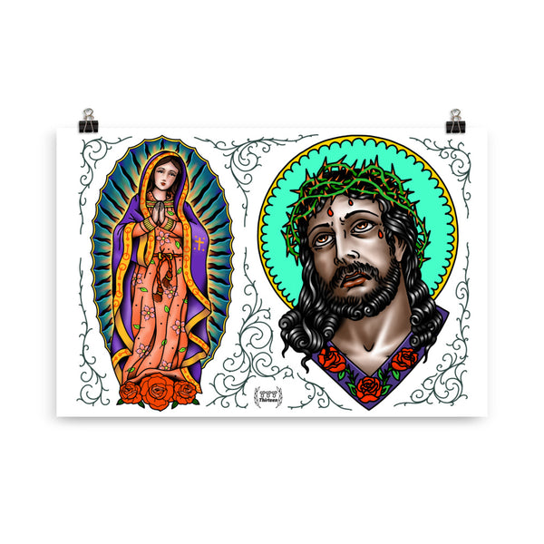 LADY & JESUS Tattoo Flash - Art Print