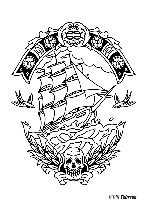 SHIP IN FRAME Colouring Sheet