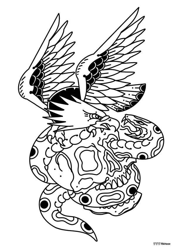 SKULL, EAGLE, SNAKE Colouring Sheet