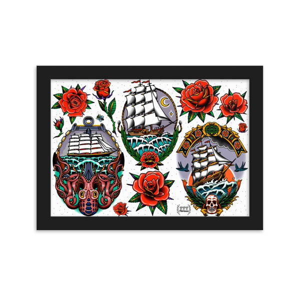 SHIPS AND ROSES Framed Art Print