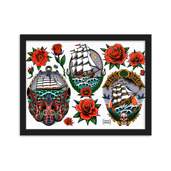 SHIPS AND ROSES Framed Art Print