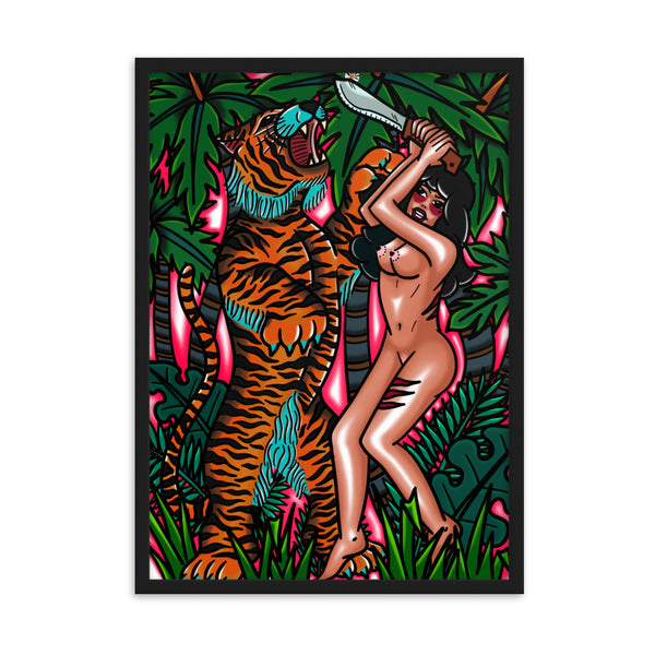 TIGER FIGHT Framed Art Print