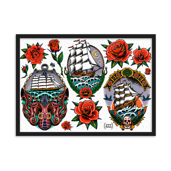 SHIPS AND ROSES Framed Art Print