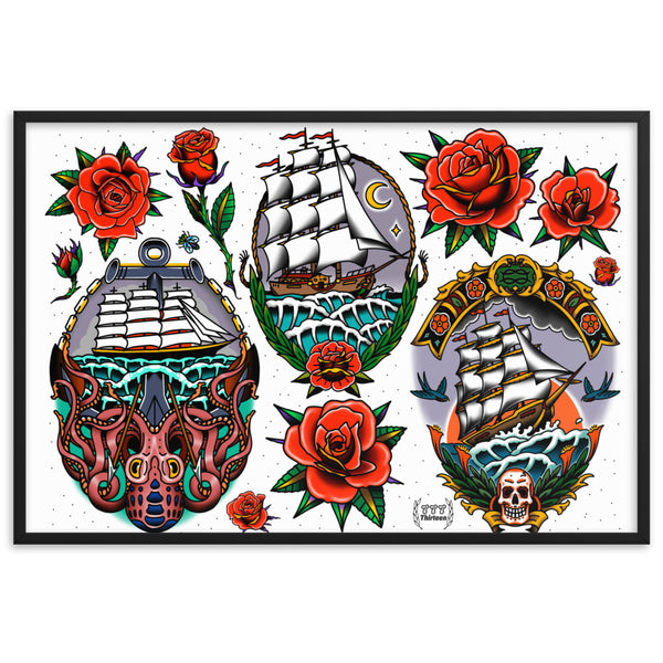 SHIPS AND ROSES Framed Art Print