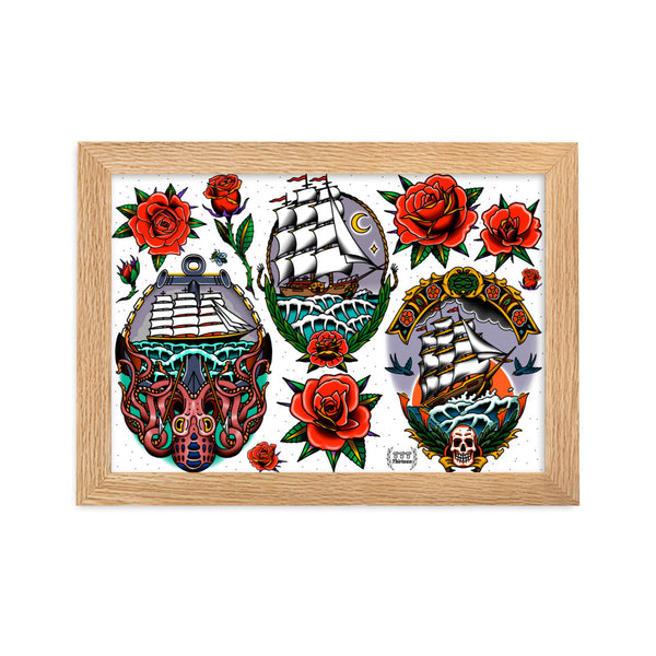 SHIPS AND ROSES Framed Art Print