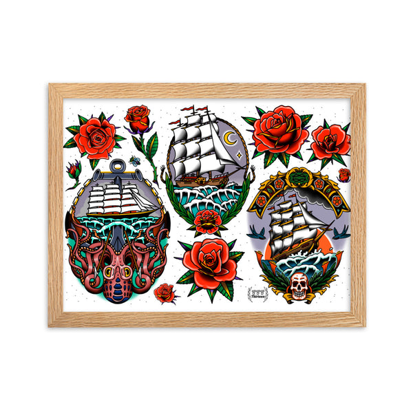 SHIPS AND ROSES Framed Art Print