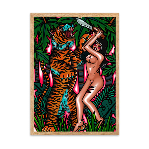 TIGER FIGHT Framed Art Print