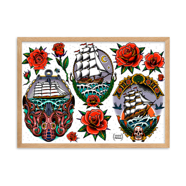 SHIPS AND ROSES Framed Art Print