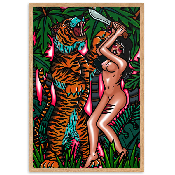 TIGER FIGHT Framed Art Print