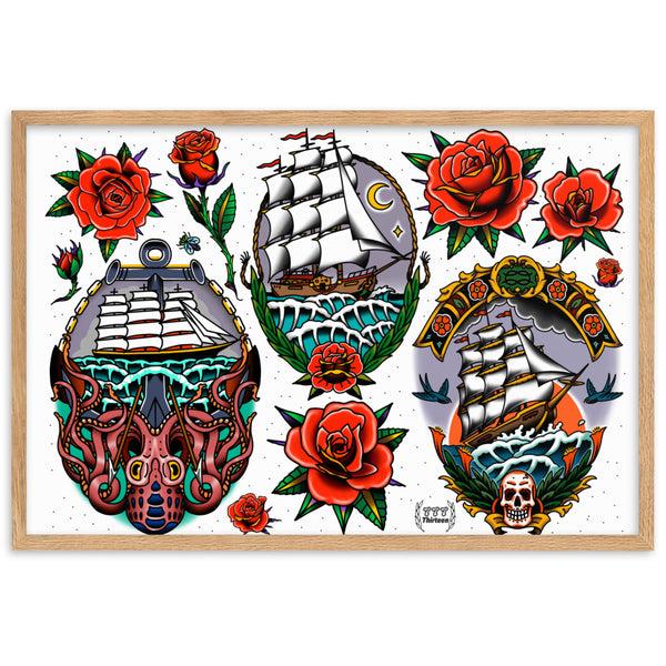 SHIPS AND ROSES Framed Art Print