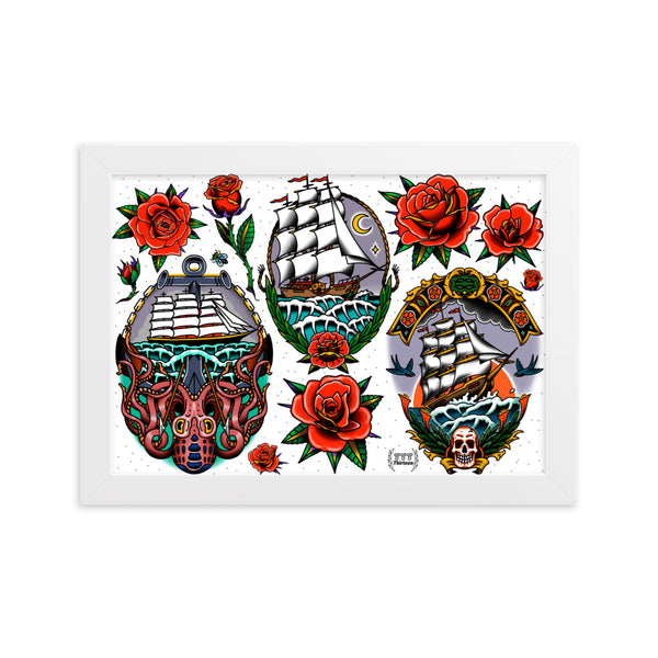 SHIPS AND ROSES Framed Art Print