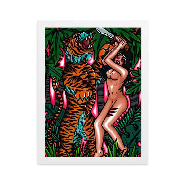 TIGER FIGHT Framed Art Print