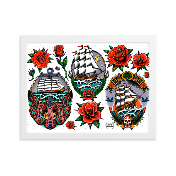 SHIPS AND ROSES Framed Art Print