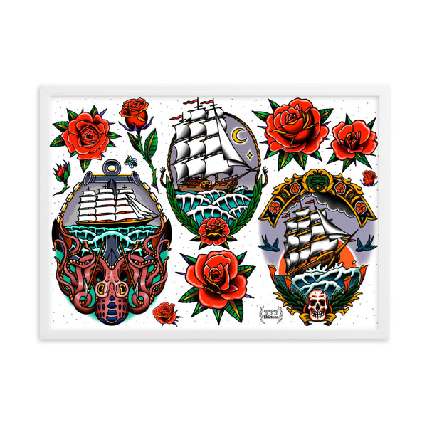 SHIPS AND ROSES Framed Art Print