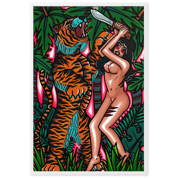 TIGER FIGHT Framed Art Print