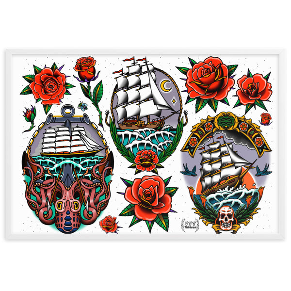 SHIPS AND ROSES Framed Art Print