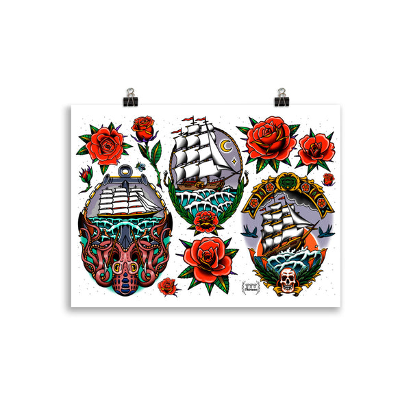 SHIPS & ROSES Art Print