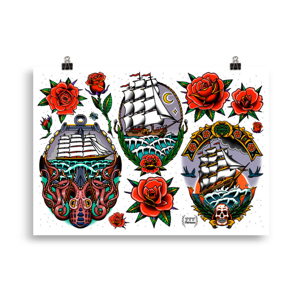 SHIPS & ROSES Art Print