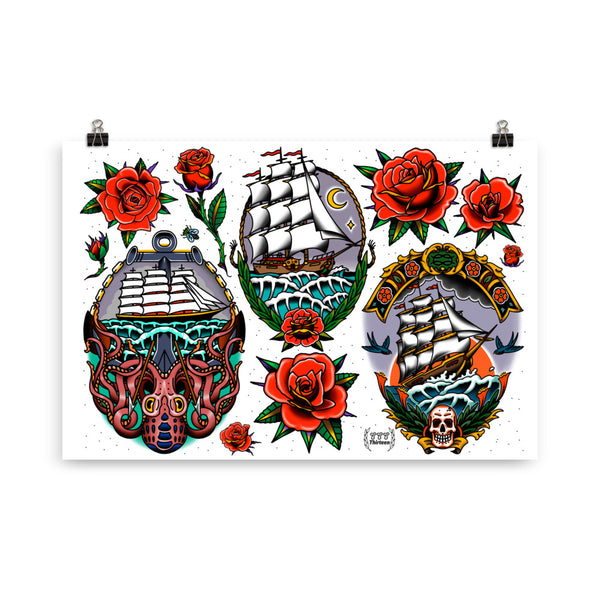 SHIPS & ROSES Art Print