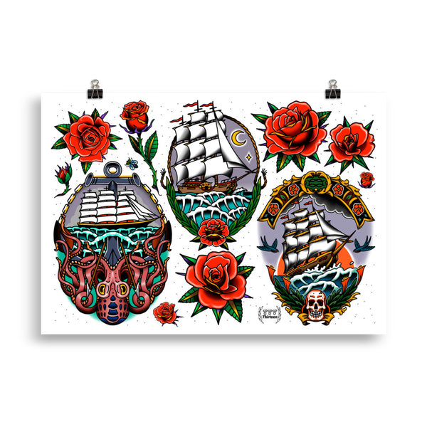 SHIPS & ROSES Art Print